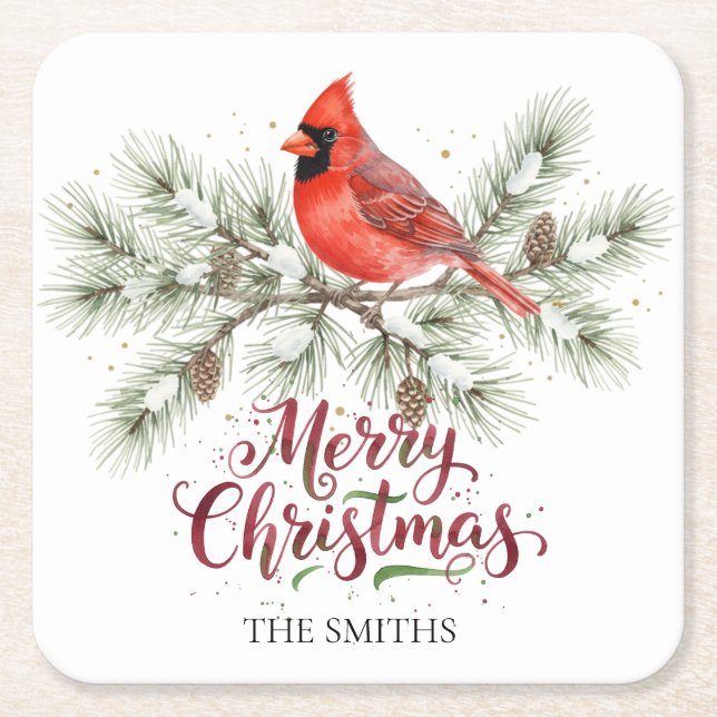Posavasos Cuadrado De Papel Navidades Cardinal Holiday Paper Coaster (Anverso)