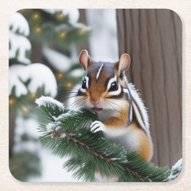Posavasos Cuadrado De Papel Navidades Chipmunk Paper Coasters (Anverso)