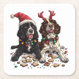 Posavasos Cuadrado De Papel Navidades Cocker Spaniel Dogs