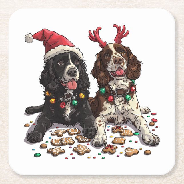 Posavasos Cuadrado De Papel Navidades Cocker Spaniel Dogs (Anverso)