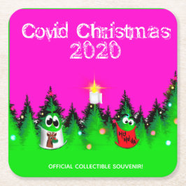 Posavasos Cuadrado De Papel Navidades cómicos árboles navideños con máscara