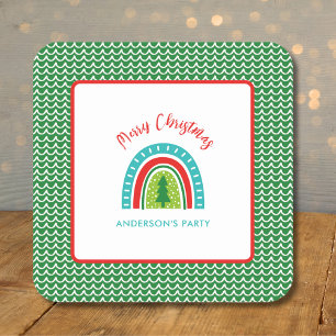 Posavasos Cuadrado De Papel Navidades con arco iris personalizado