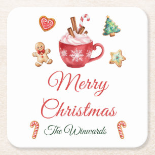 Posavasos Cuadrado De Papel Navidades Cookies y Fiesta de cacao