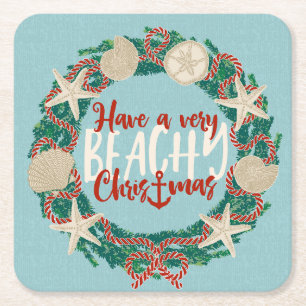 Posavasos Cuadrado De Papel Navidades Costero de la corona de la concha tropic