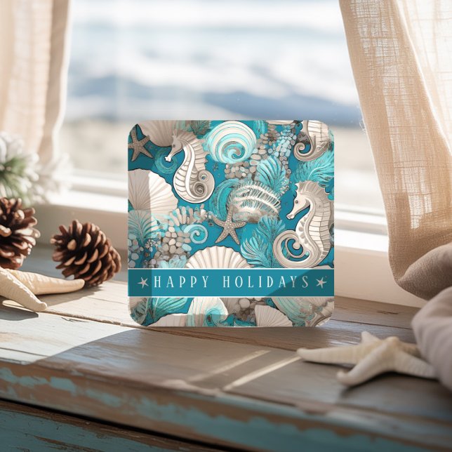 Posavasos Cuadrado De Papel Navidades costeros Patrón audaz de caballito de ma (Subido por el creador)
