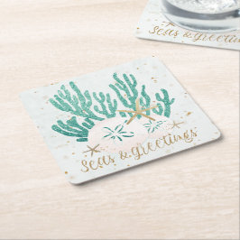 Posavasos Cuadrado De Papel Navidades costeros SEAS & Greetings Starfish Coral