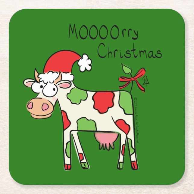 Posavasos Cuadrado De Papel Navidades Cow Funny Personalizados Kids (Anverso)