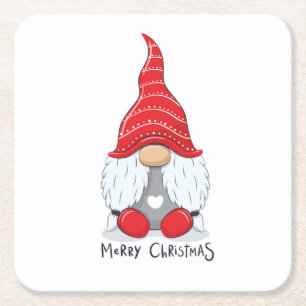 Posavasos Cuadrado De Papel Navidades Cuidados Gnome Watercolor Arte Bebida Ca