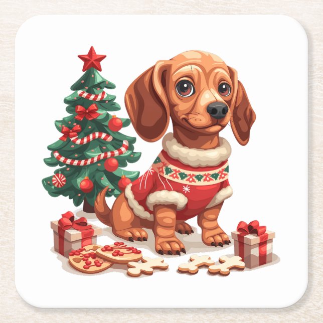 Posavasos Cuadrado De Papel Navidades Dachshund Dog Holiday Cookies (Anverso)