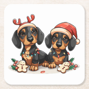 Posavasos Cuadrado De Papel Navidades Dachshund Dogs