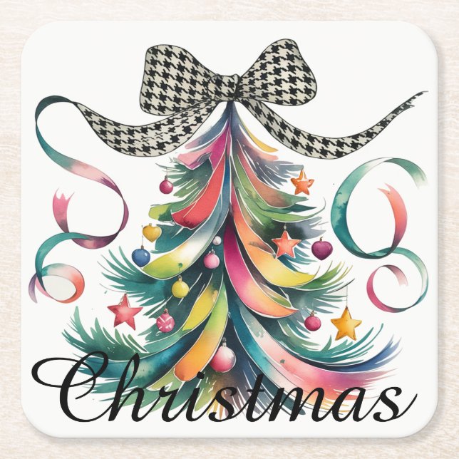 Posavasos Cuadrado De Papel Navidades de acuarela (Anverso)