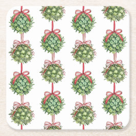 Posavasos Cuadrado De Papel Navidades de acuarela Coquette Mistletoe