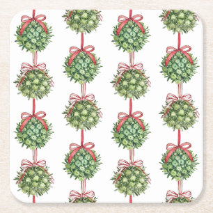 Posavasos Cuadrado De Papel Navidades de acuarela Coquette Mistletoe
