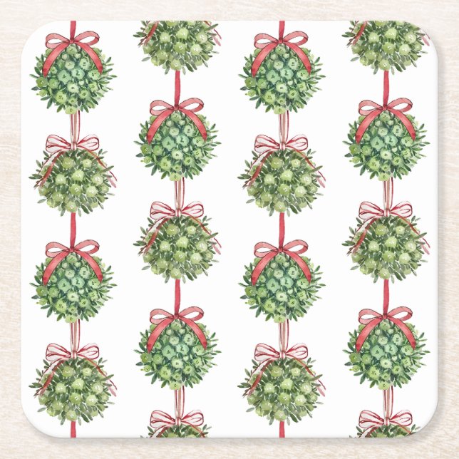 Posavasos Cuadrado De Papel Navidades de acuarela Coquette Mistletoe (Anverso)