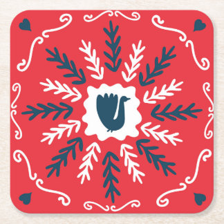 Posavasos Cuadrado De Papel Navidades de arte Folk Doodle Tile