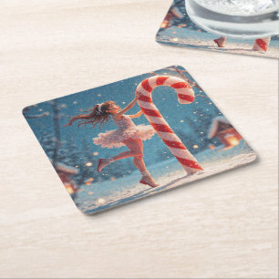 Posavasos Cuadrado De Papel Navidades de Ballerina Anime Chica y Candy Cane