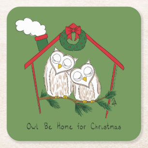 Posavasos Cuadrado De Papel Navidades de búho se burlan de los niños