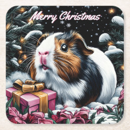 Posavasos Cuadrado De Papel Navidades de cerdo de Guinea