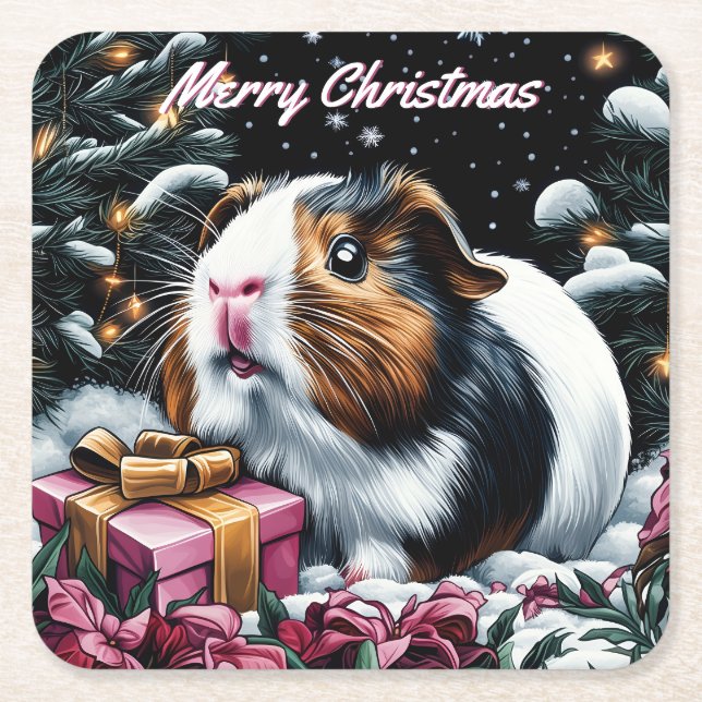 Posavasos Cuadrado De Papel Navidades de cerdo de Guinea (Anverso)