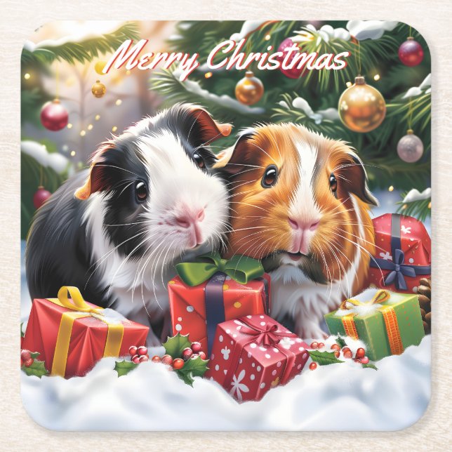 Posavasos Cuadrado De Papel Navidades de cerdo de Guinea (Anverso)