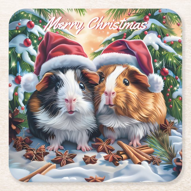 Posavasos Cuadrado De Papel Navidades de cerdos de Santa Guinea (Anverso)