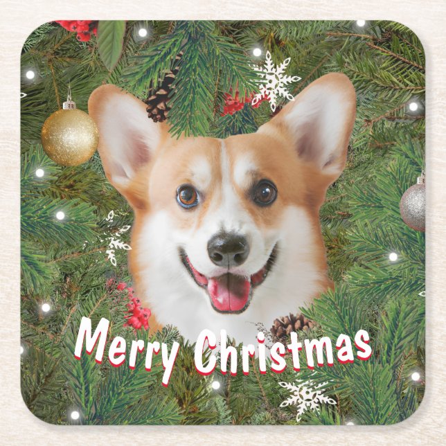 Posavasos Cuadrado De Papel Navidades de Corgi (Anverso)