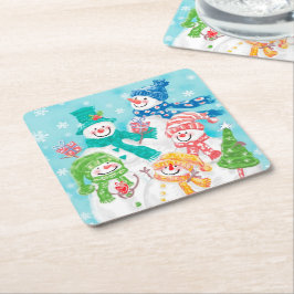 Posavasos Cuadrado De Papel Navidades de Cute Retro Snowman