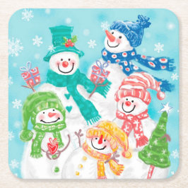 Posavasos Cuadrado De Papel Navidades de Cute Retro Snowman