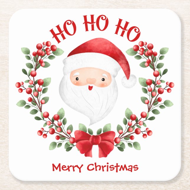 Posavasos Cuadrado De Papel Navidades de Cute Santa Claus (Anverso)