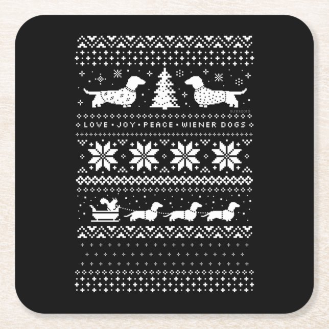 Posavasos Cuadrado De Papel Navidades de Dachshunds (Anverso)