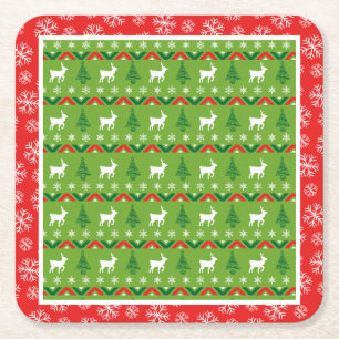 Posavasos Cuadrado De Papel Navidades De Festividad Renos Y Copos De Nieve