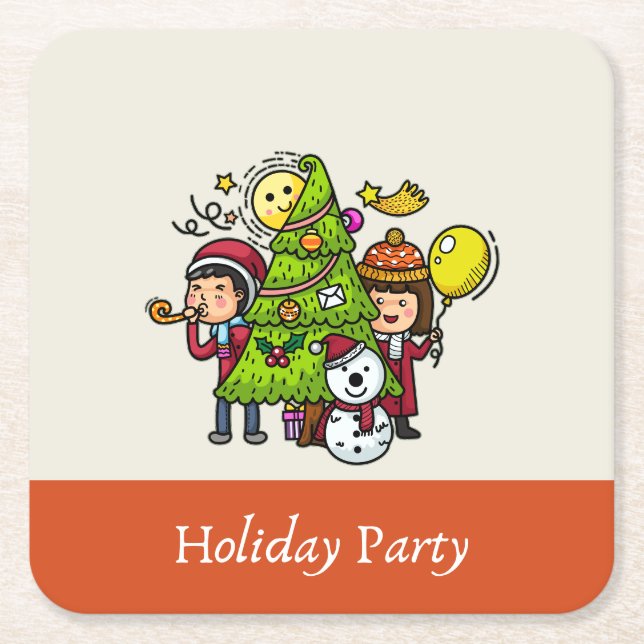 Posavasos Cuadrado De Papel Navidades de fiestas navideñas de poca importancia (Anverso)