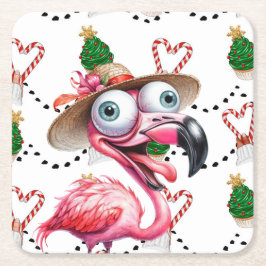 Posavasos Cuadrado De Papel Navidades de Flamingo Tema