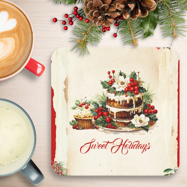 Posavasos Cuadrado De Papel Navidades de follaje rojo verde guiado por Persona (Subido por el creador)