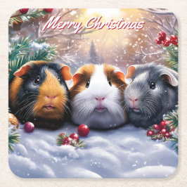 Posavasos Cuadrado De Papel Navidades de Guinea Pigs Winter Wonderland