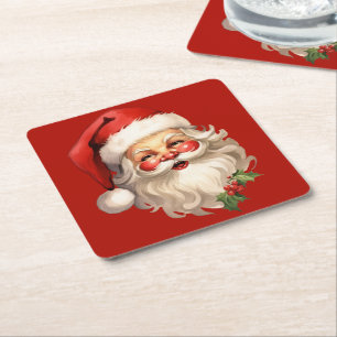 Posavasos Cuadrado De Papel Navidades de Holly Jolly Santa Claus Retro