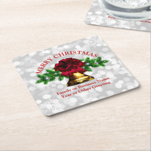 Posavasos Cuadrado De Papel Navidades de la Campana de Oro Coincidir con la Ba