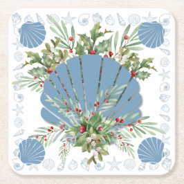 Posavasos Cuadrado De Papel Navidades de la costa de las marismas azules