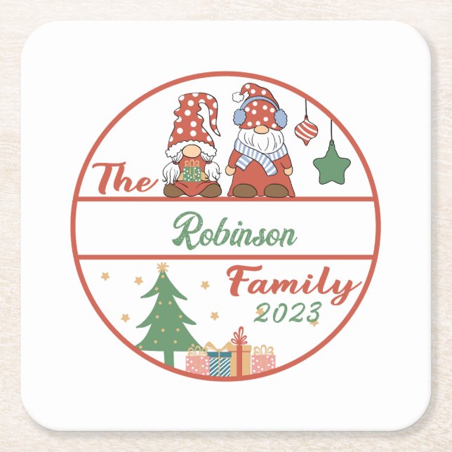 Posavasos Cuadrado De Papel Navidades de la familia Gnome (Anverso)