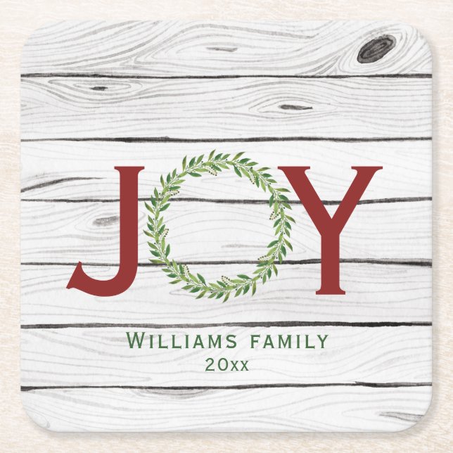 Posavasos Cuadrado De Papel Navidades de la familia Joy Wreath (Anverso)