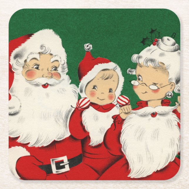 Posavasos Cuadrado De Papel Navidades de la Familia Santa Vieja (Anverso)