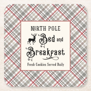 Posavasos Cuadrado De Papel Navidades de la granja North Pole Bed and Breakfas