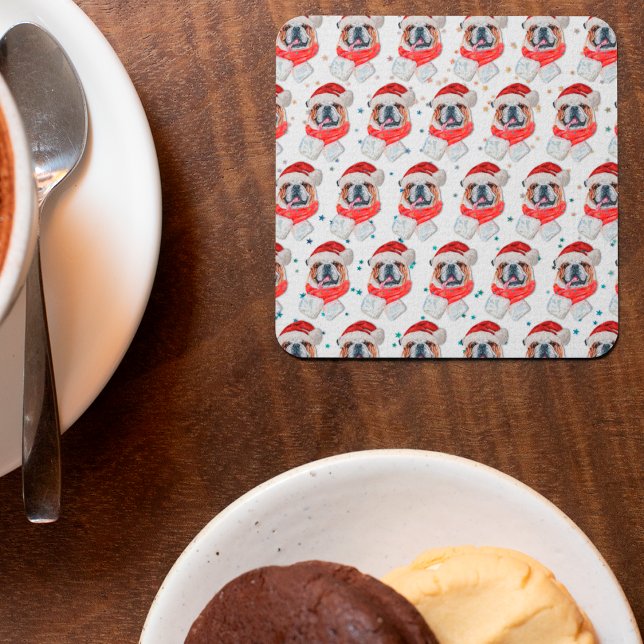 Posavasos Cuadrado De Papel Navidades de la raza de perro del Bulldog inglés (Subido por el creador)