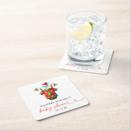 Posavasos Cuadrado De Papel Navidades de los holly rojos modernos Santa Baby S