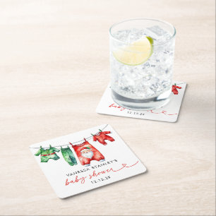Posavasos Cuadrado De Papel Navidades de los holly rojos modernos Santa Baby S