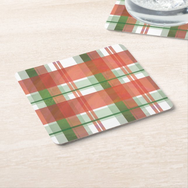 Posavasos Cuadrado De Papel Navidades de Madras Plaid (En perspectiva)