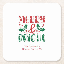 Posavasos Cuadrado De Papel Navidades de moro y brillante rojo y verde holly