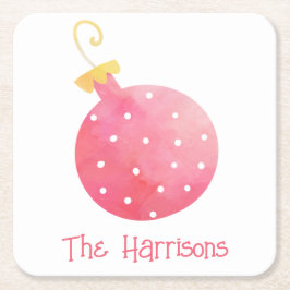 Posavasos Cuadrado De Papel Navidades de ornamentos de color rosa acuarela Res