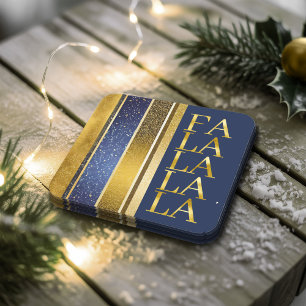 Posavasos Cuadrado De Papel Navidades de oro azul Fa La La Pattern#27 ID1009