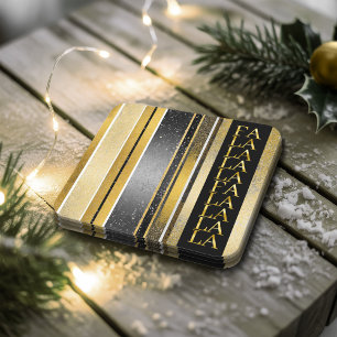 Posavasos Cuadrado De Papel Navidades de oro negro Fa La La Pattern#27 ID1009